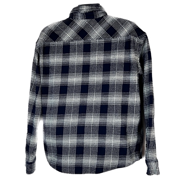 Goodiellow Flannel Shirt Jacket Size L Button Up Blue White Plaid Heavy Weight - Picture 2 of 5